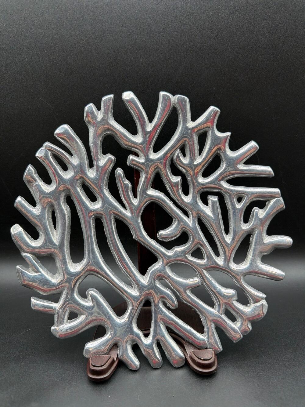 Modern Aluminum Coral Sculpture Silver Coastal Nautical Table Decor Art 9”